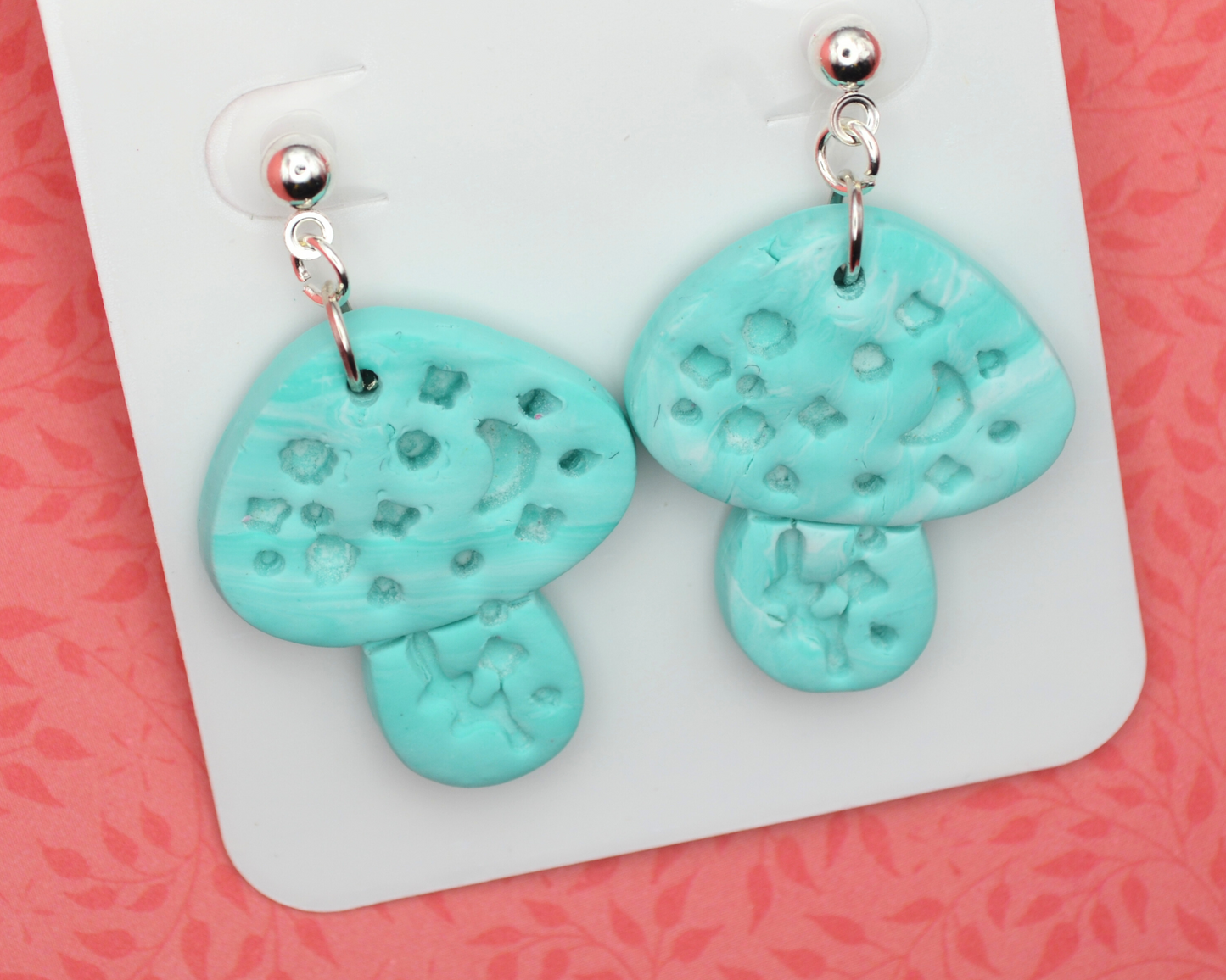 Magical Mushroom Solid Blue Clay Dangle Earrings