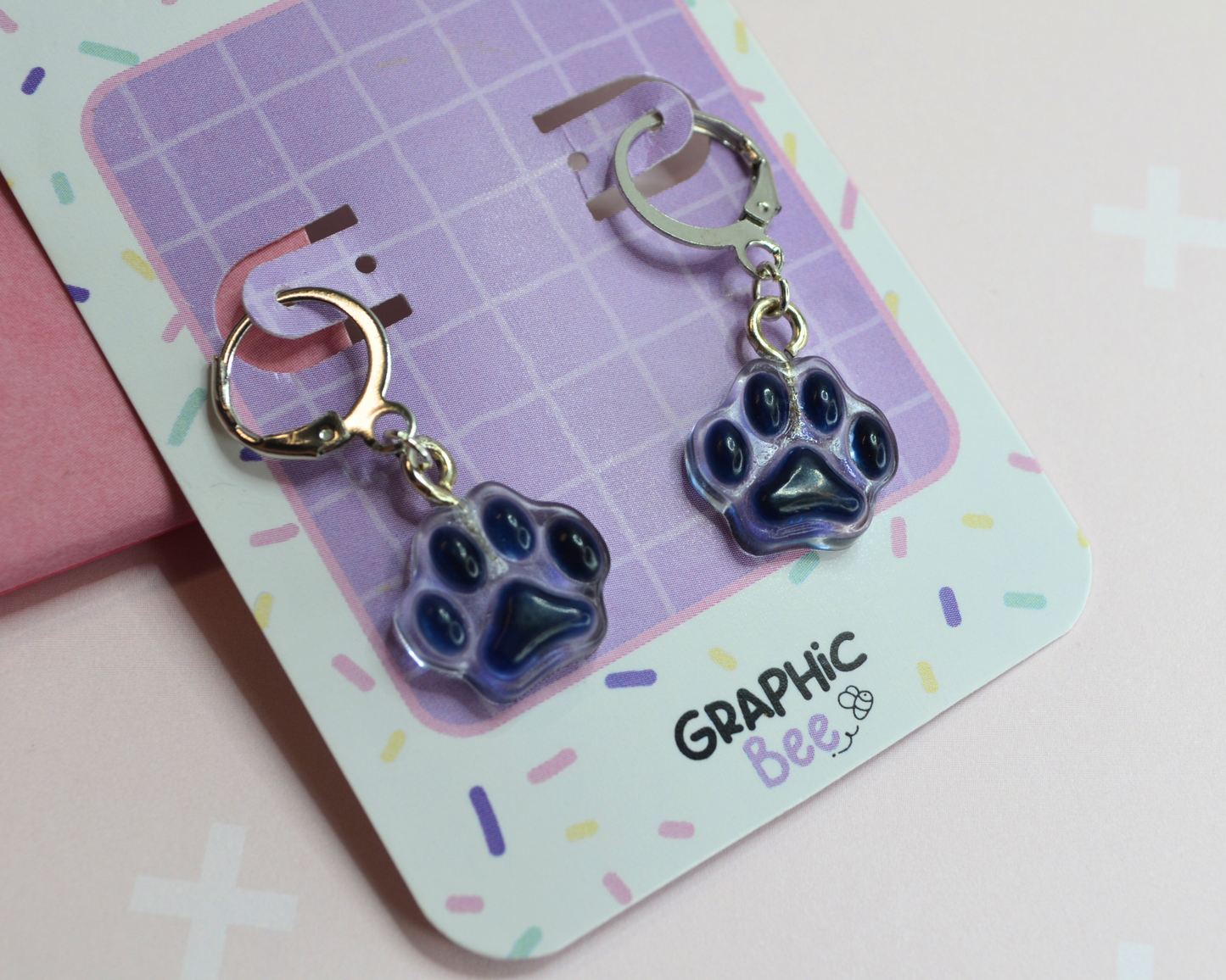 Dark Blue Paw Print Earrings