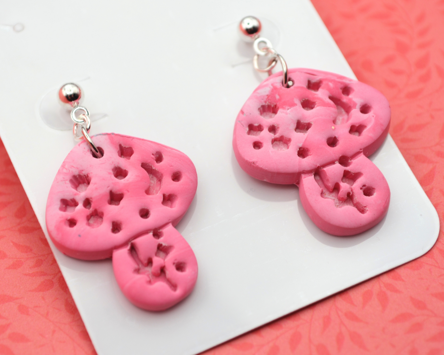 Magical Mushroom Solid Pink Clay Dangle Earrings