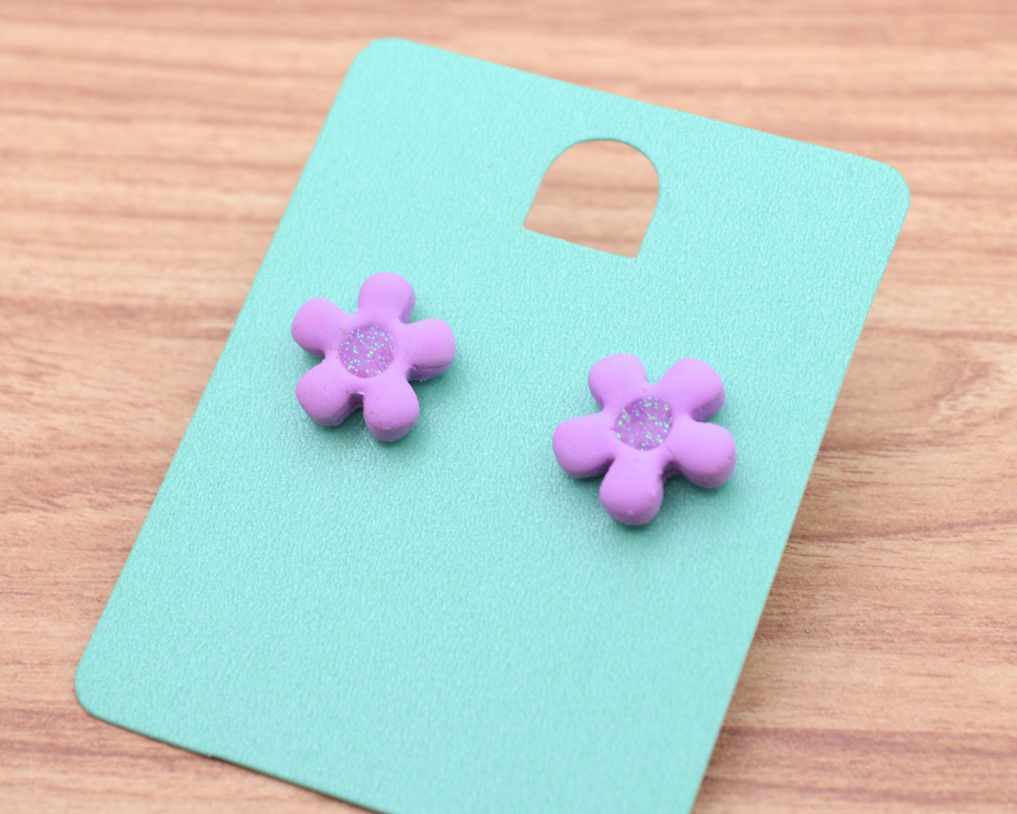 Lilac Purple Flower Glitter Clay Studs Earrings