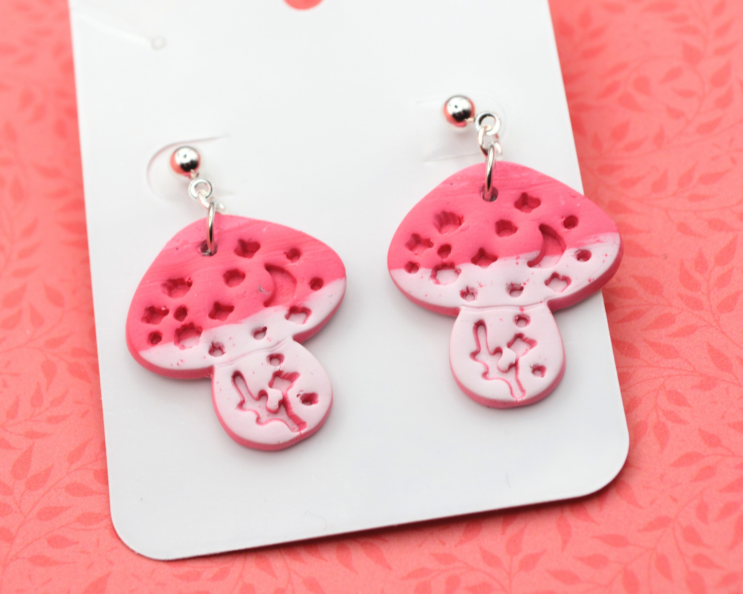 Magical Mushroom Gradient Pink Clay Dangle Earrings