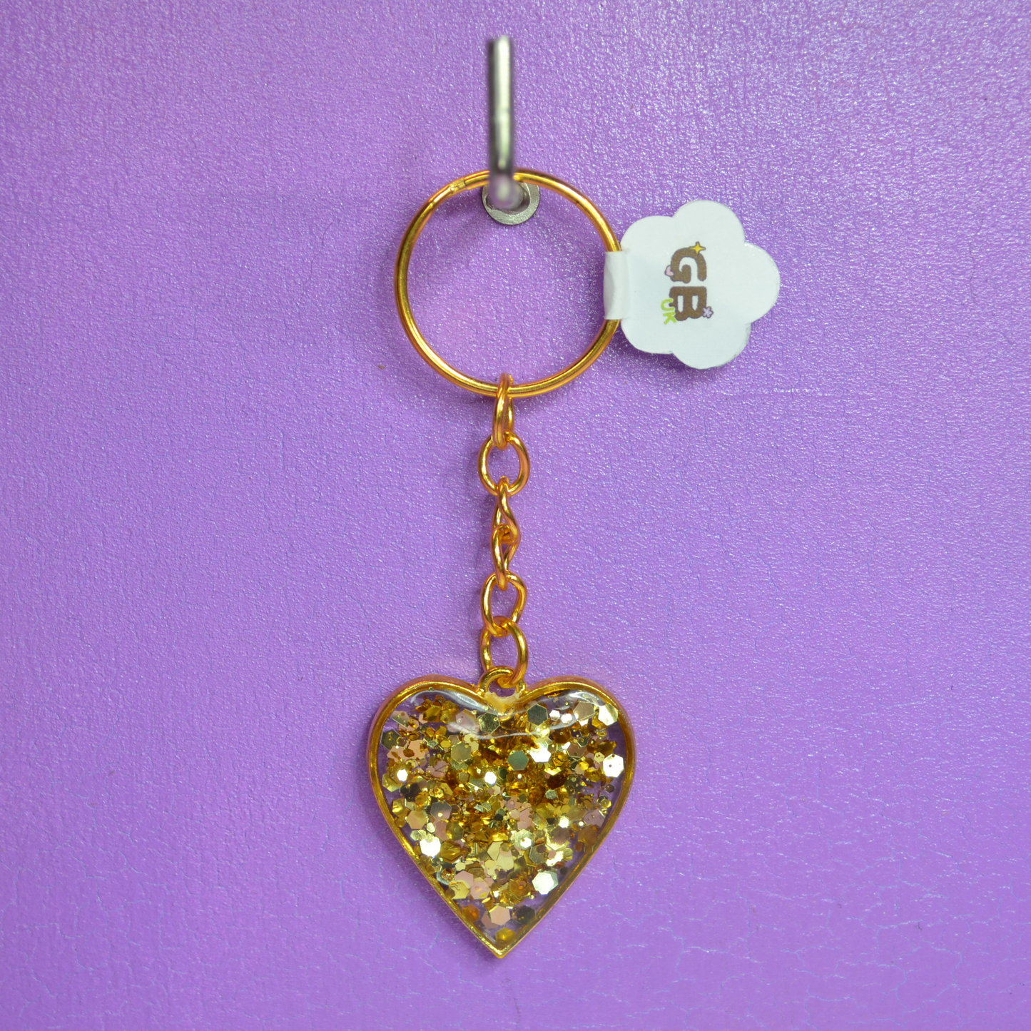Gold Foil & Glitter Filled Heart Bezel Resin Keyring