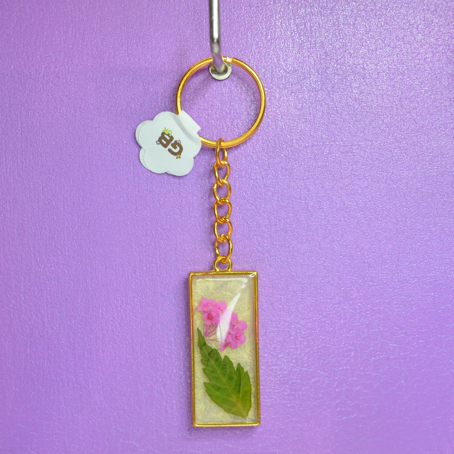Pink Flower Embed Resin Keyring
