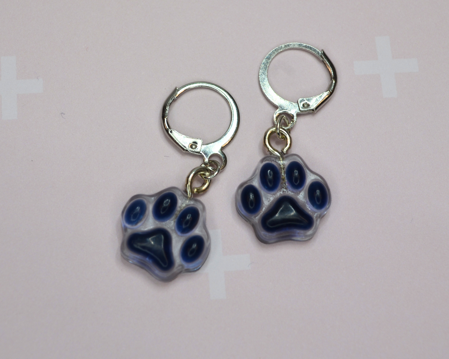 Dark Blue Paw Print Earrings