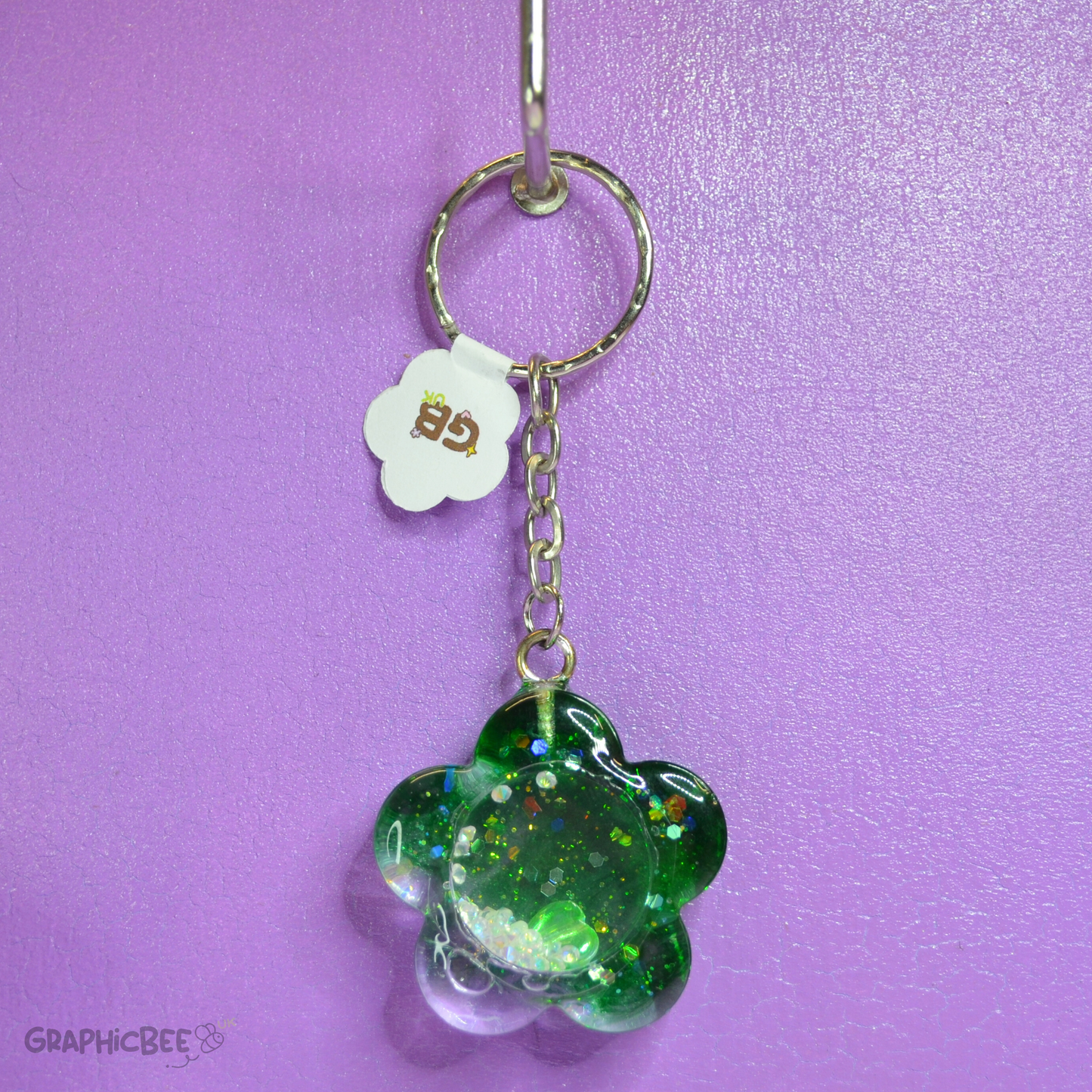 Green Flower Sensory Shaker Resin Keyring