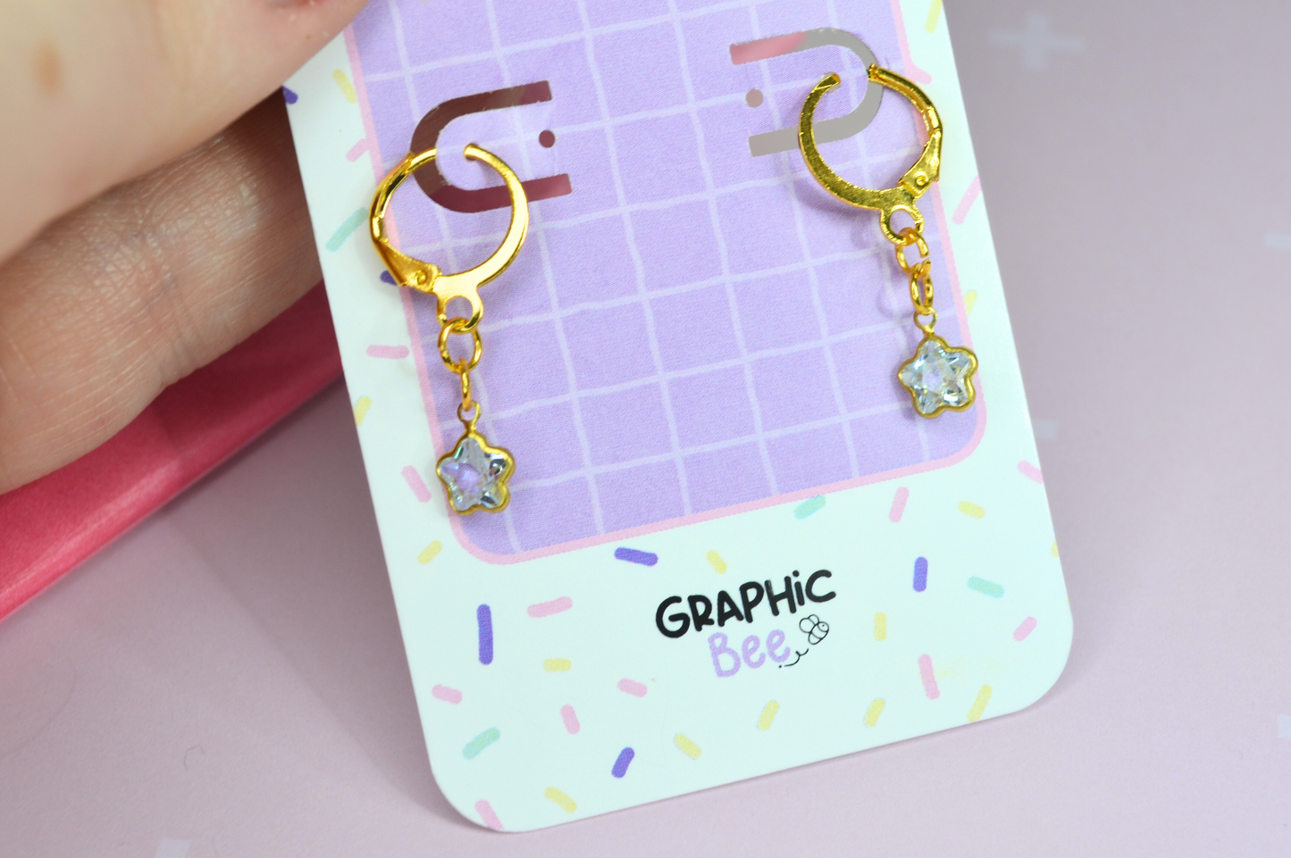 Tiny gold stars cz earrings