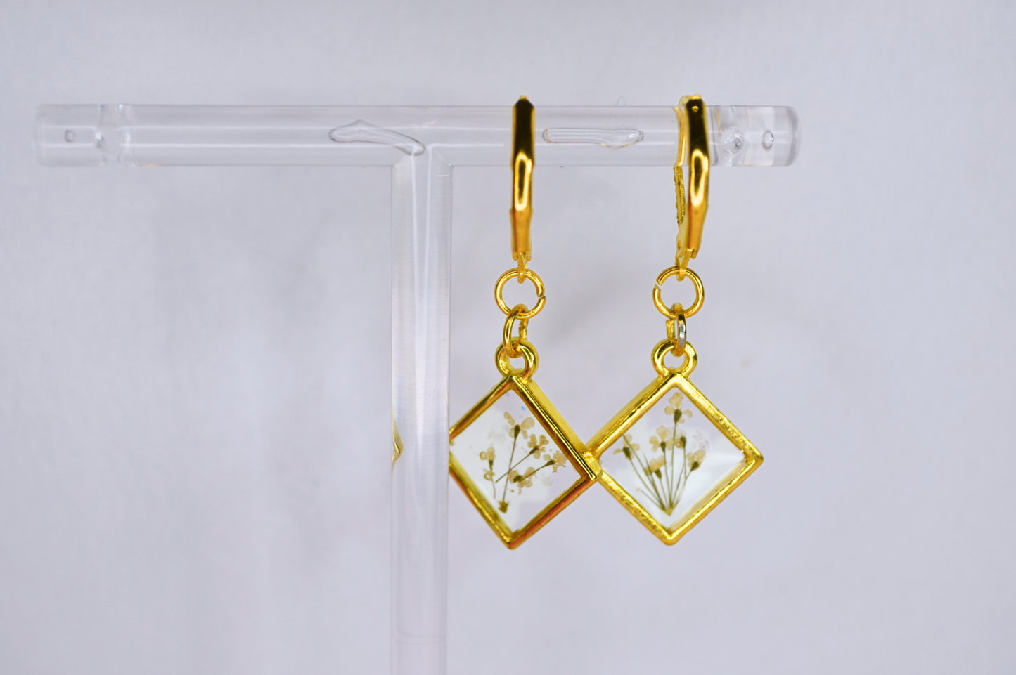 Pink floral inlay Glass Drop Earrings
