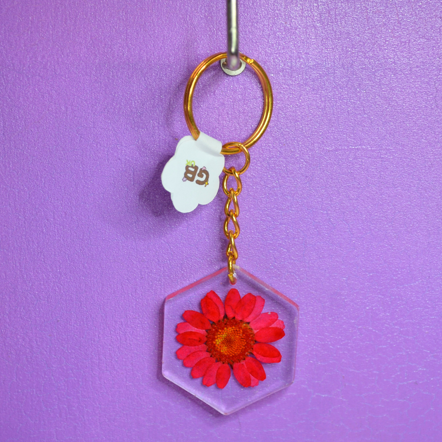 Red Flower Embedded Resin Keyring