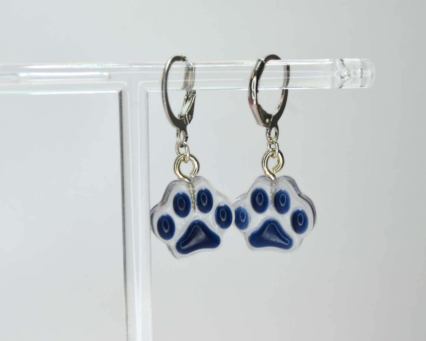Dark Blue Paw Print Earrings