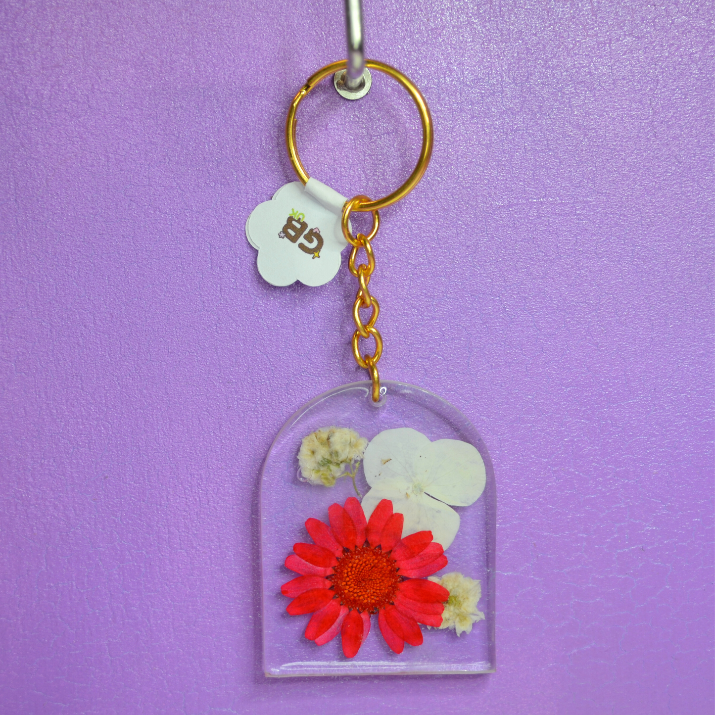 Flower Embedded Arch Resin Keyring - Various Colours Available