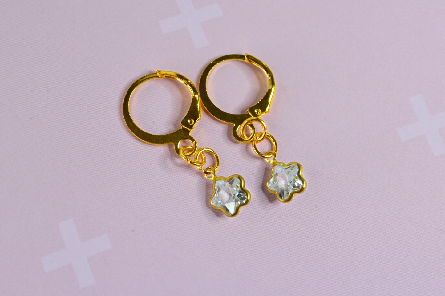 Tiny gold stars cz earrings
