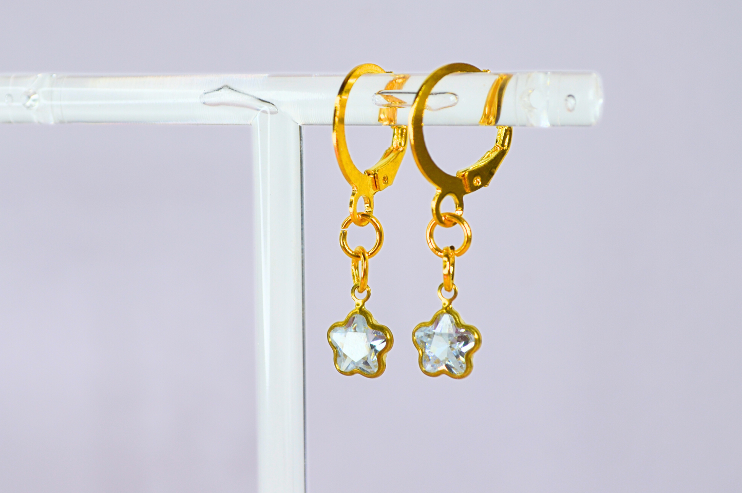 Tiny gold stars cz earrings