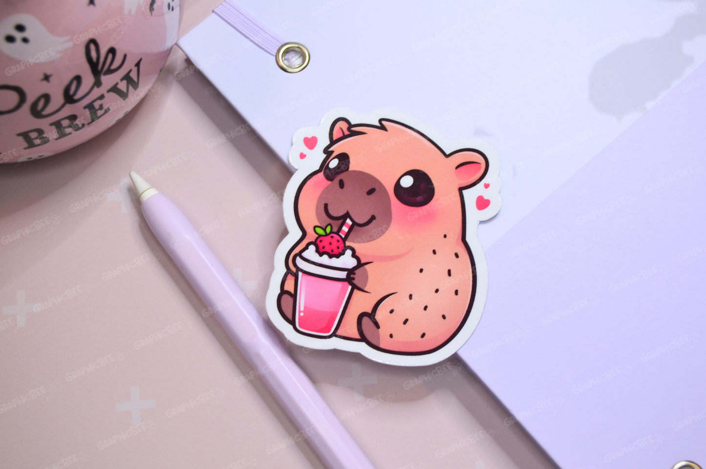 Adorable Capybara Drinking Milkshake Vinyl Sticker