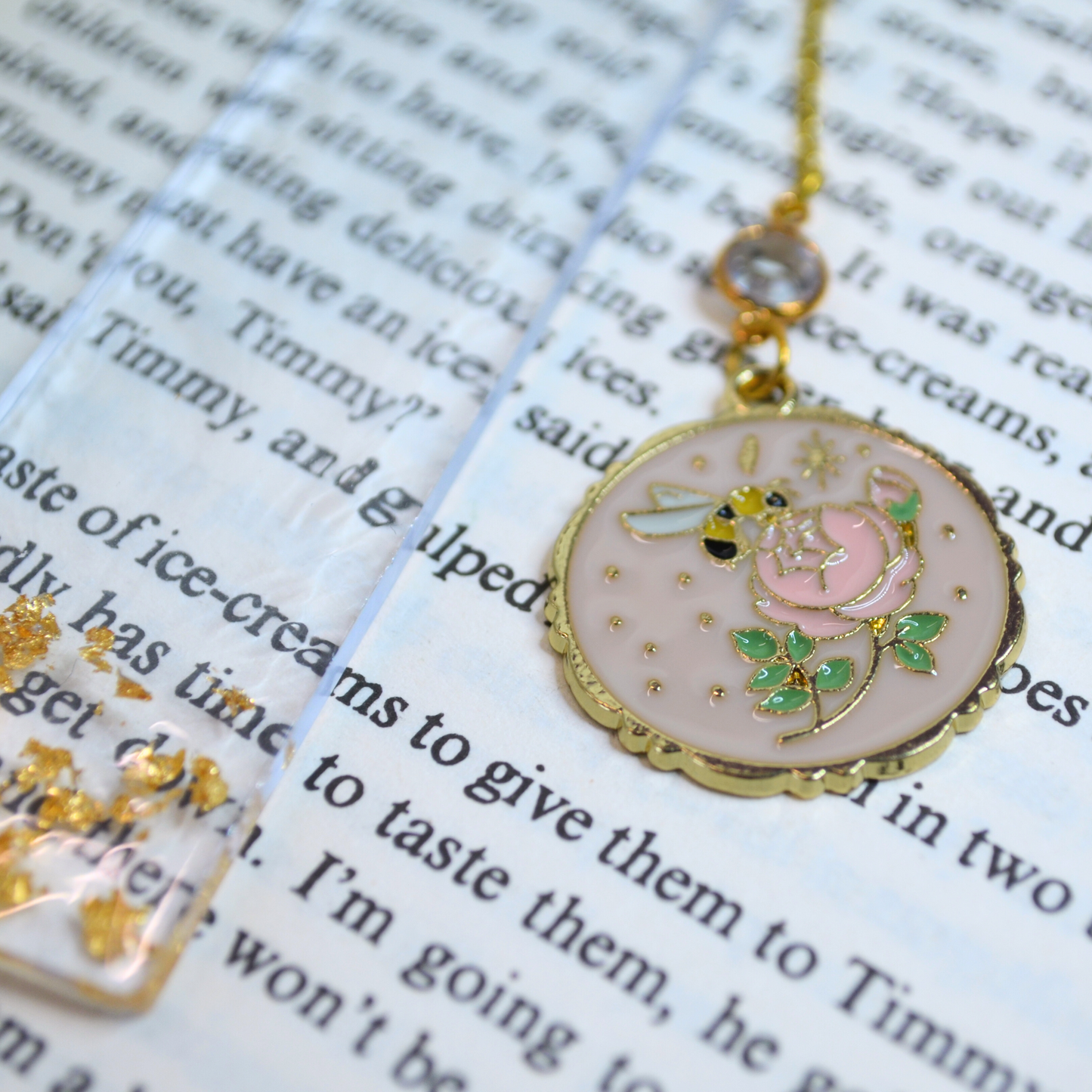 Gold Flake & Butterfly Pendant Resin Bookmark