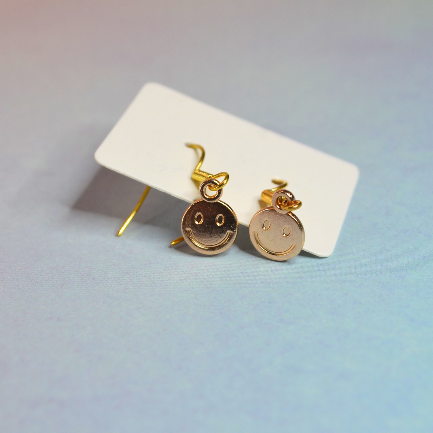 Tiny Gold Happy Face Dangly Earrings