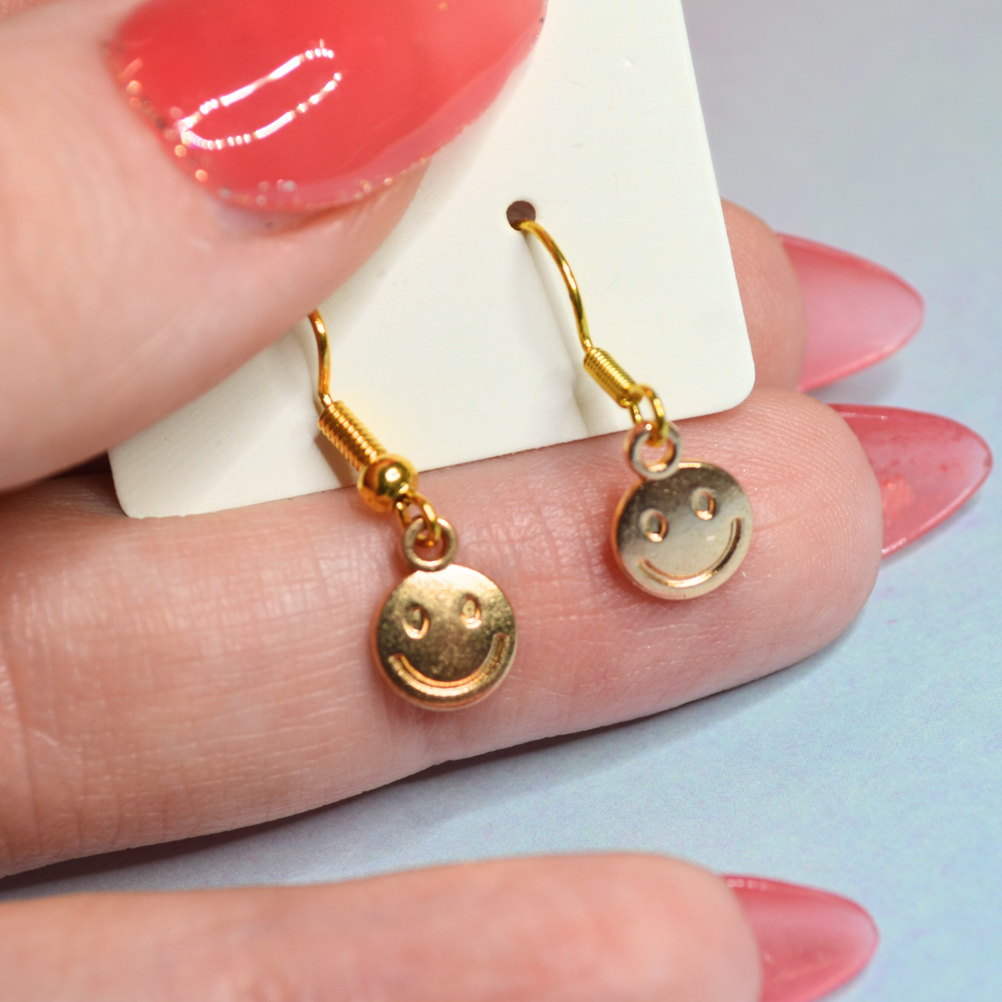 Tiny Gold Happy Face Dangly Earrings