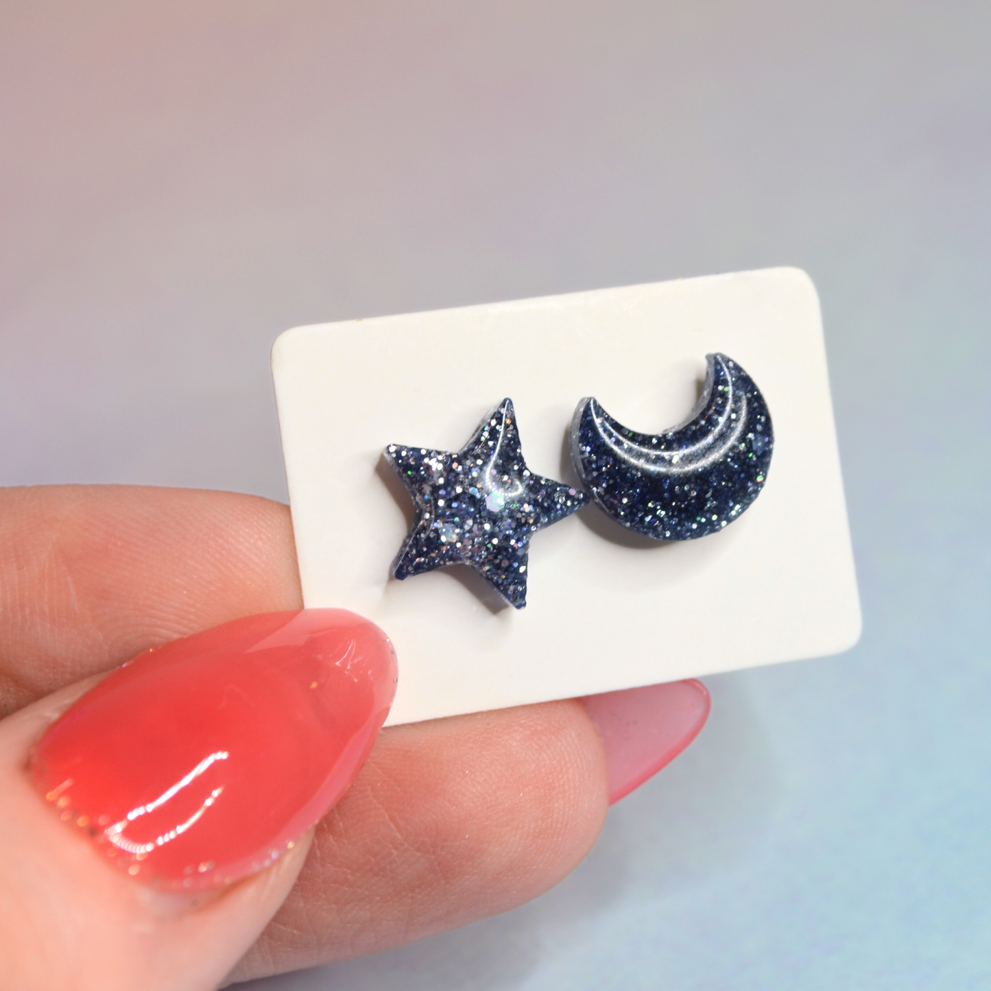 Moon & Star Black Glitter Studs Earrings