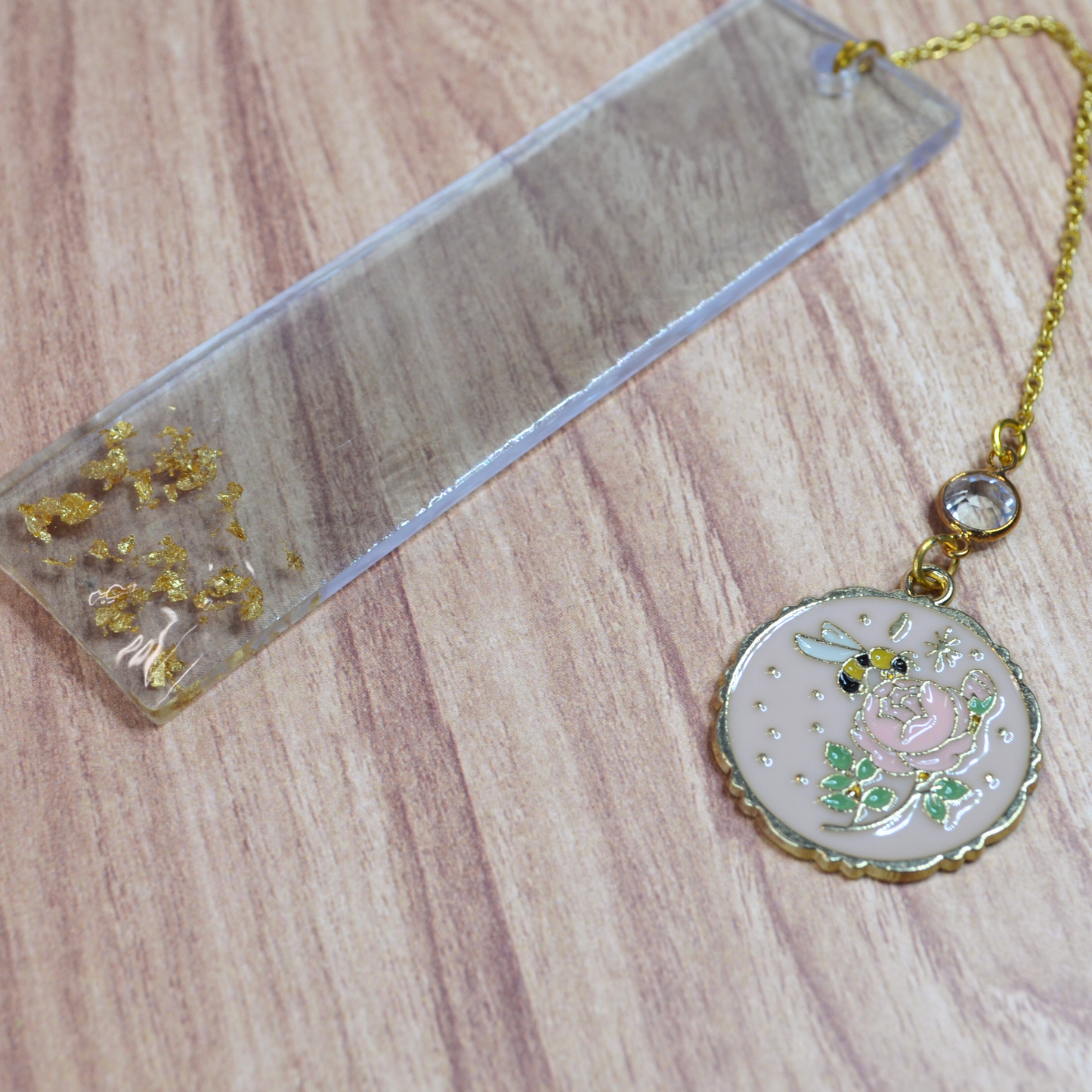 Gold Flake & Butterfly Pendant Resin Bookmark