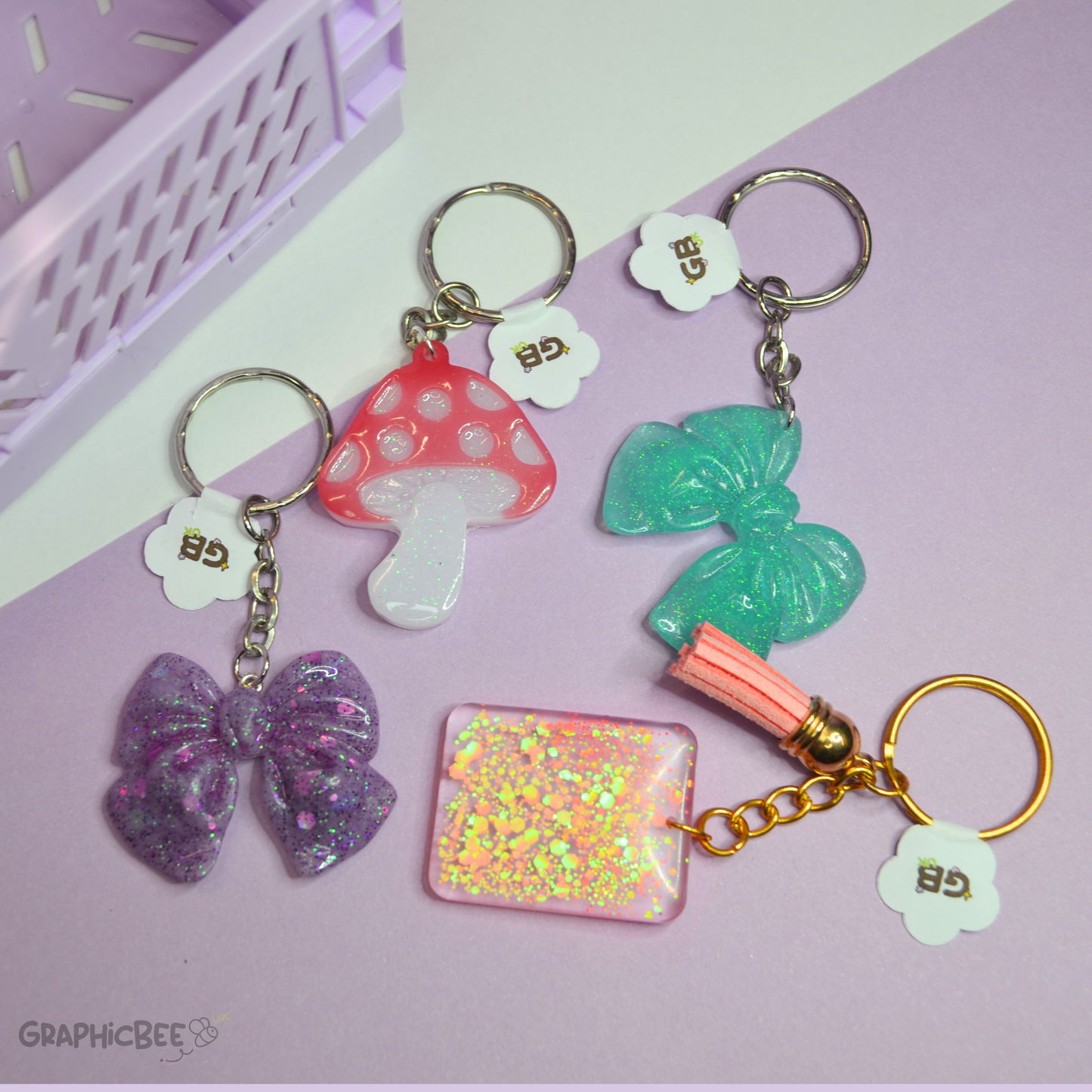 Sparkly Mushroom Resin Keyring