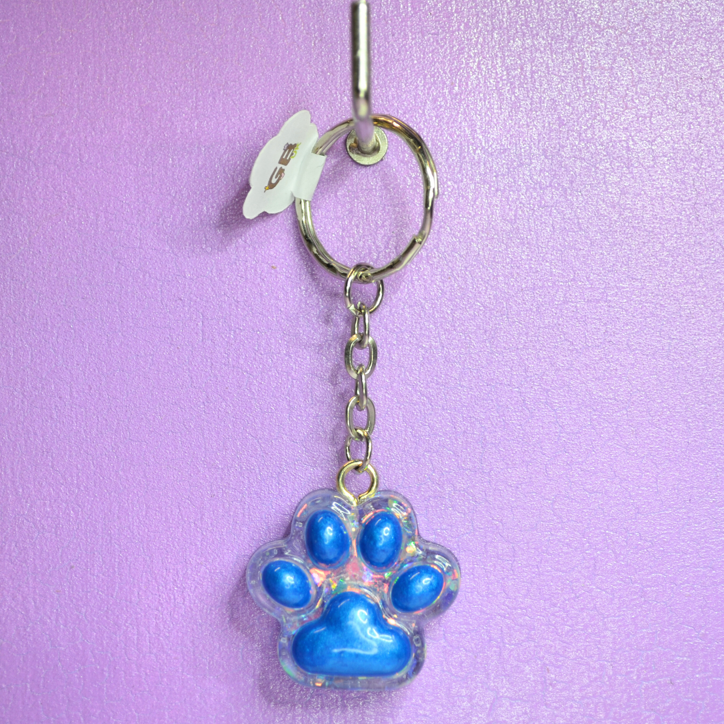 Blue Paw Print Glitter Resin Keyring