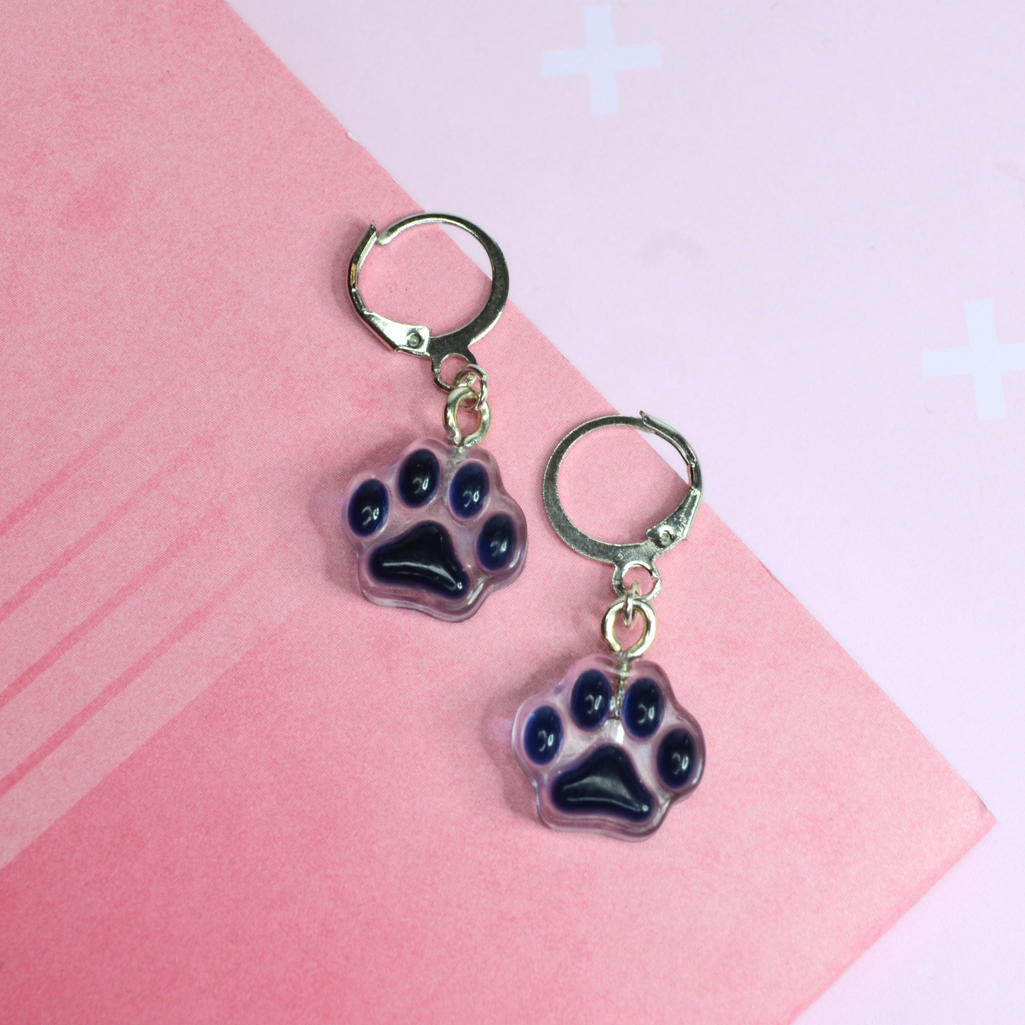 Dark Blue Paw Print Earrings