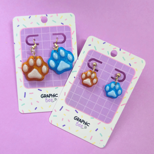 Blue and Orange paw earrings