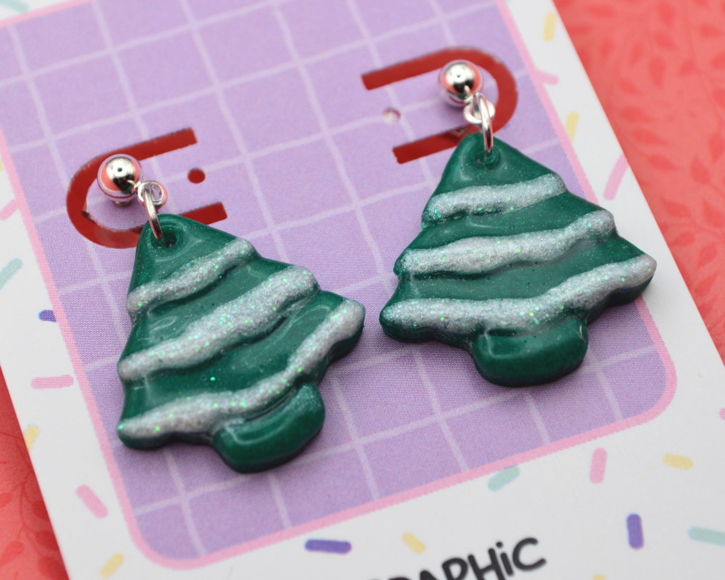 Snowy Christmas Trees Dangle Clay Earrings