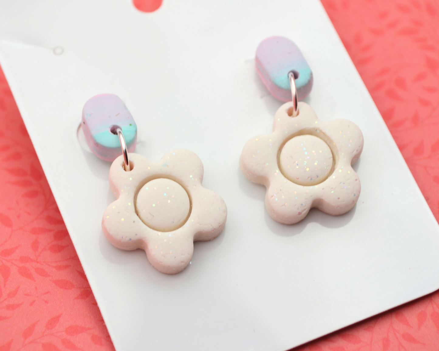 Flower Droplet Dangle Clay Earrings