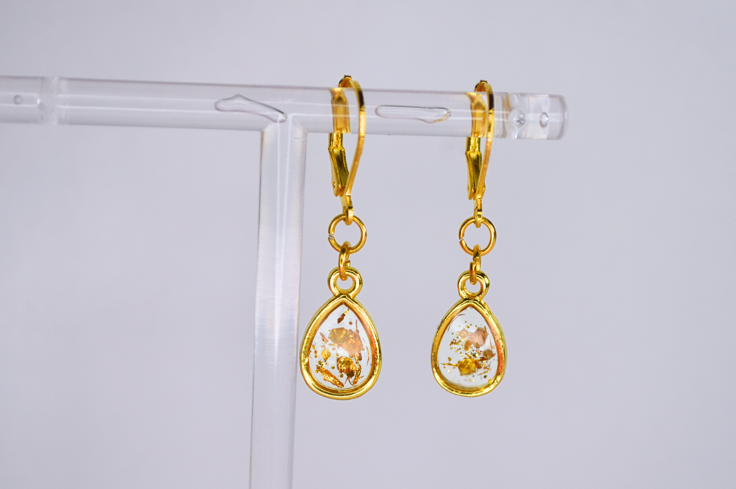 Pink floral inlay Glass Drop Earrings