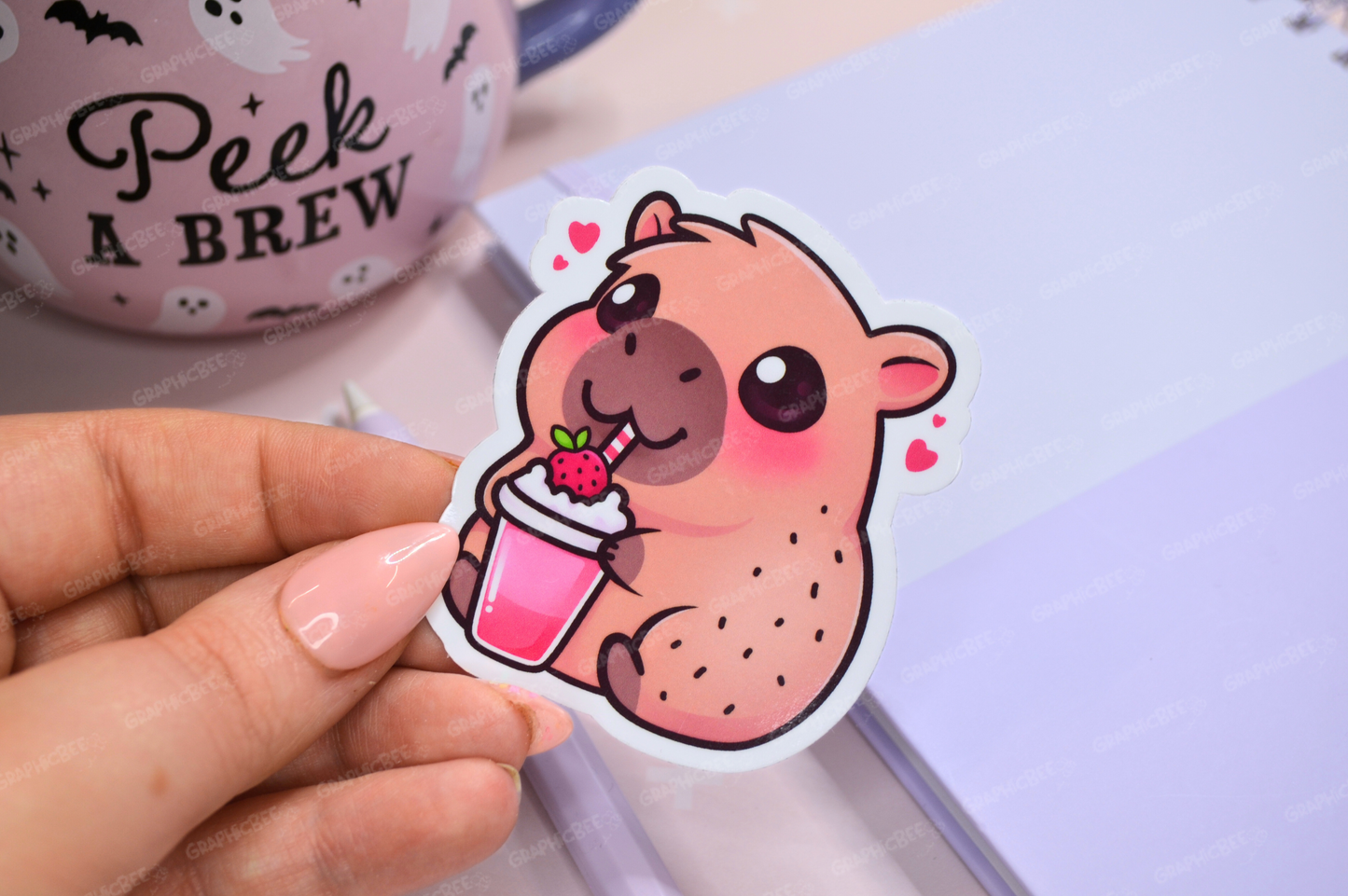 Adorable Capybara Drinking Milkshake Vinyl Sticker