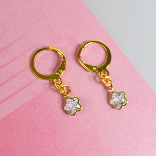 Tiny gold stars cz earrings