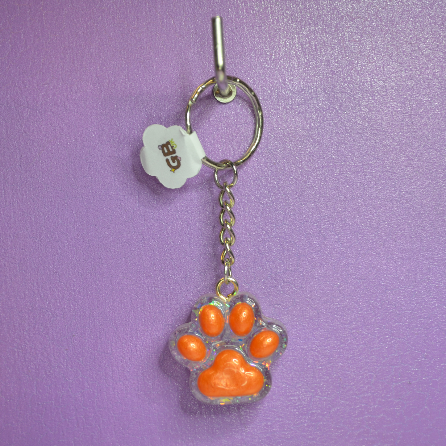 Orange Paw Print Glitter Resin Keyring